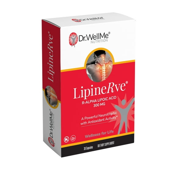 Dr.WellMe Lipinerve R Alpha Lipoic Acid 300mg Capsules Per Serving - an Antioxidant Supplement, Kosher | Halal 30 Count - Made in USA