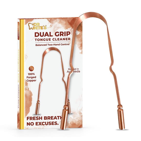 Dr. White’s Copper Tongue Scraper for Adults & Kids – 100% Forged Copper, Self-Sanitizing, Rust-Free, Dual-Grip Oral Care Tool for Fresh Breath & Daily Hygiene