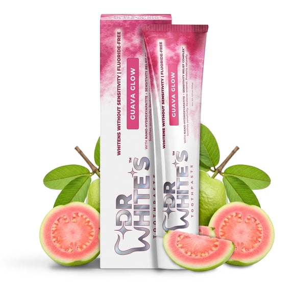 Dr. White’s Guava Glow Toothpaste, nHA Fluoride-Free Mint Free Sensitivity Relief, 3.5 oz