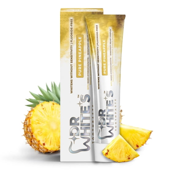 Dr. Whites Pure Pineapple Toothpaste for Adults & Kids, Mint-Free, Fluoride-Free, Enamel-Safe Nano-Hydroxyapatite + Sensitivity Relief Complex, 3.5 oz