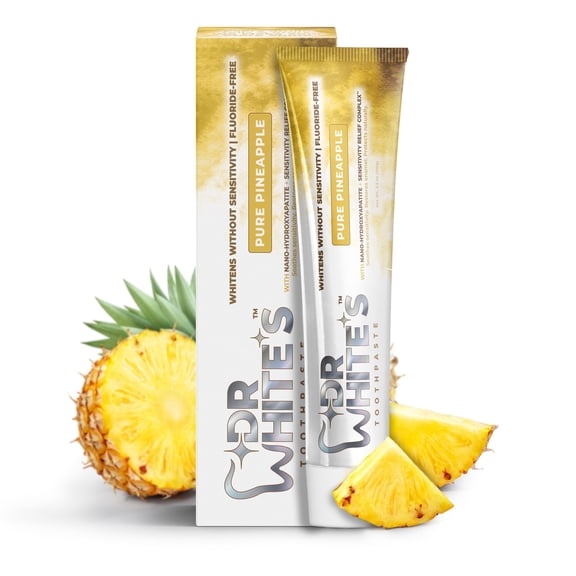 Dr. White’s Pure Pineapple Toothpaste for Adults & Kids, Mint-Free, Fluoride-Free, Enamel-Safe Nano-Hydroxyapatite + Sensitivity Relief Complex™, 3.5 oz