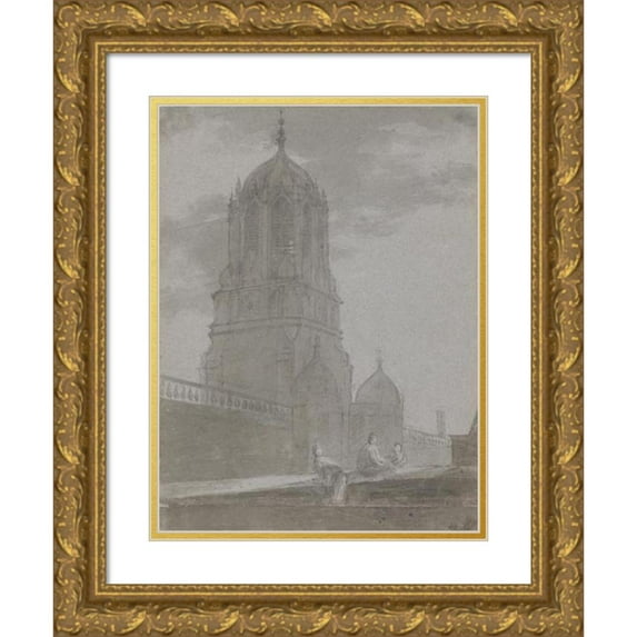 Dr. William Crotch 14x18 Gold Ornate Wood Frame and Double Matted Museum Art Print Titled - Tom Tower, Christ Church, Oxford