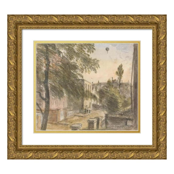 Dr. William Crotch 17x15 Gold Ornate Wood Frame and Double Matted Museum Art Print Titled - Balloon Over Holland Street, Kensington, 22 July 1835, 7 P.M. (1835)