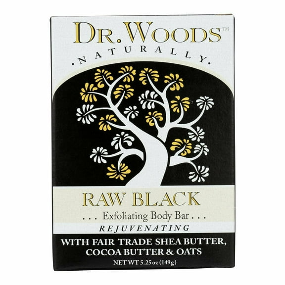 Dr. Woods Natural Raw Black Exfoliating Body Bar w/ Cocoa Butter, 5.25oz