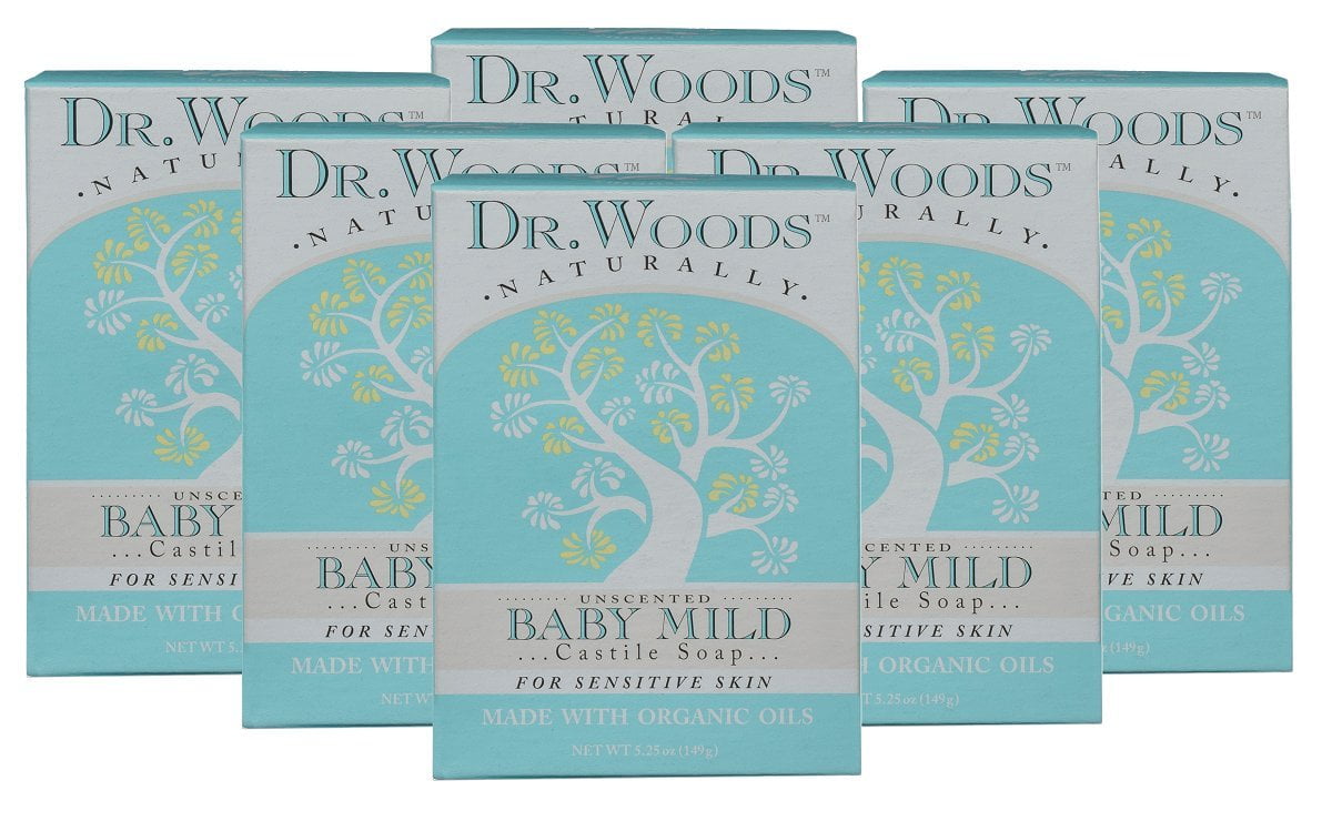 Dr. Woods Natural Unscented Baby Mild Bar Soap w/Organic Shea for Sensative Skin 5.25 oz 6 Pack