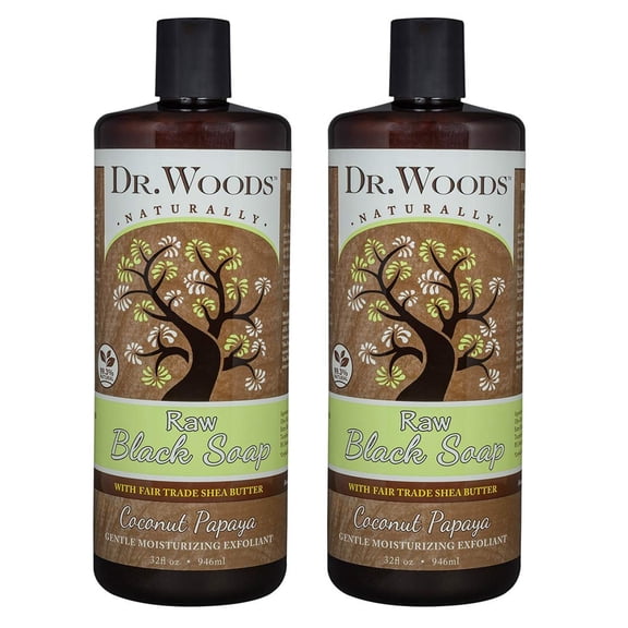 Dr. Woods Raw Moisturizing Black Coconut Papaya Soap with Organic Shea Butter, 32 Ounce (Pack of 2)
