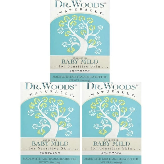 Dr. Woods Unscented Baby Mild Bar Soap with Organic Shea Butter, 5.25 oz (Pack of 3)