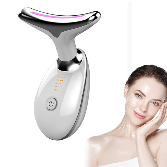 Dr.pedi Neck Facial Massager, 3-Color Light Therapy Skin Care Device with Heating & EMS Microcurrent, Portable Pearl White Lifting Care for Home Use