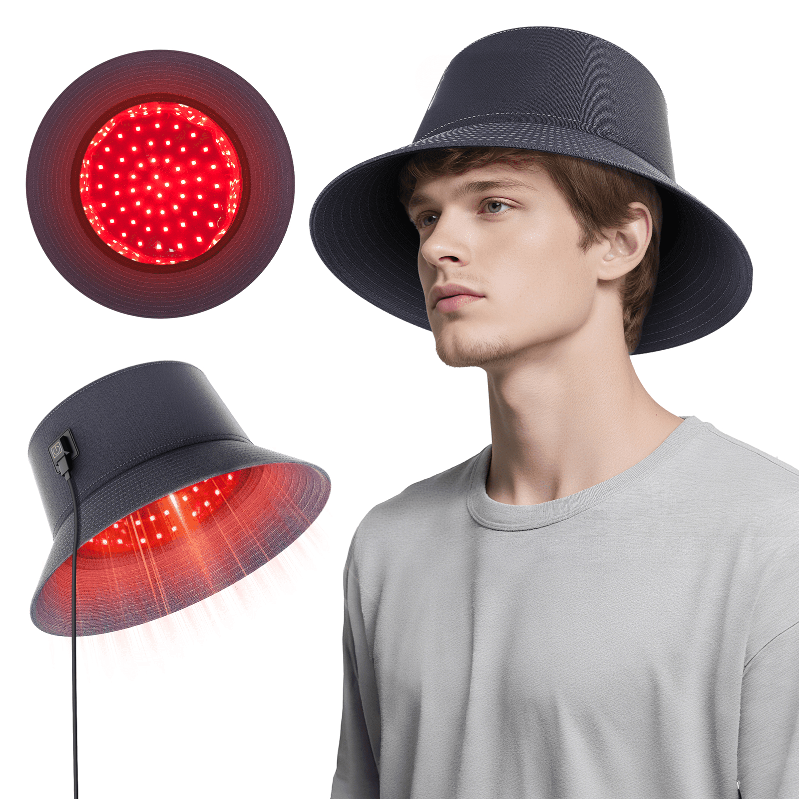 Dr.pedi Red Light Therapy Hair Growth Cap with 336 LEDs 660nm & 850nm, Discreet Fisherman Hat Design Fits up to 24.4", Full Scalp Coverage for Men & Women