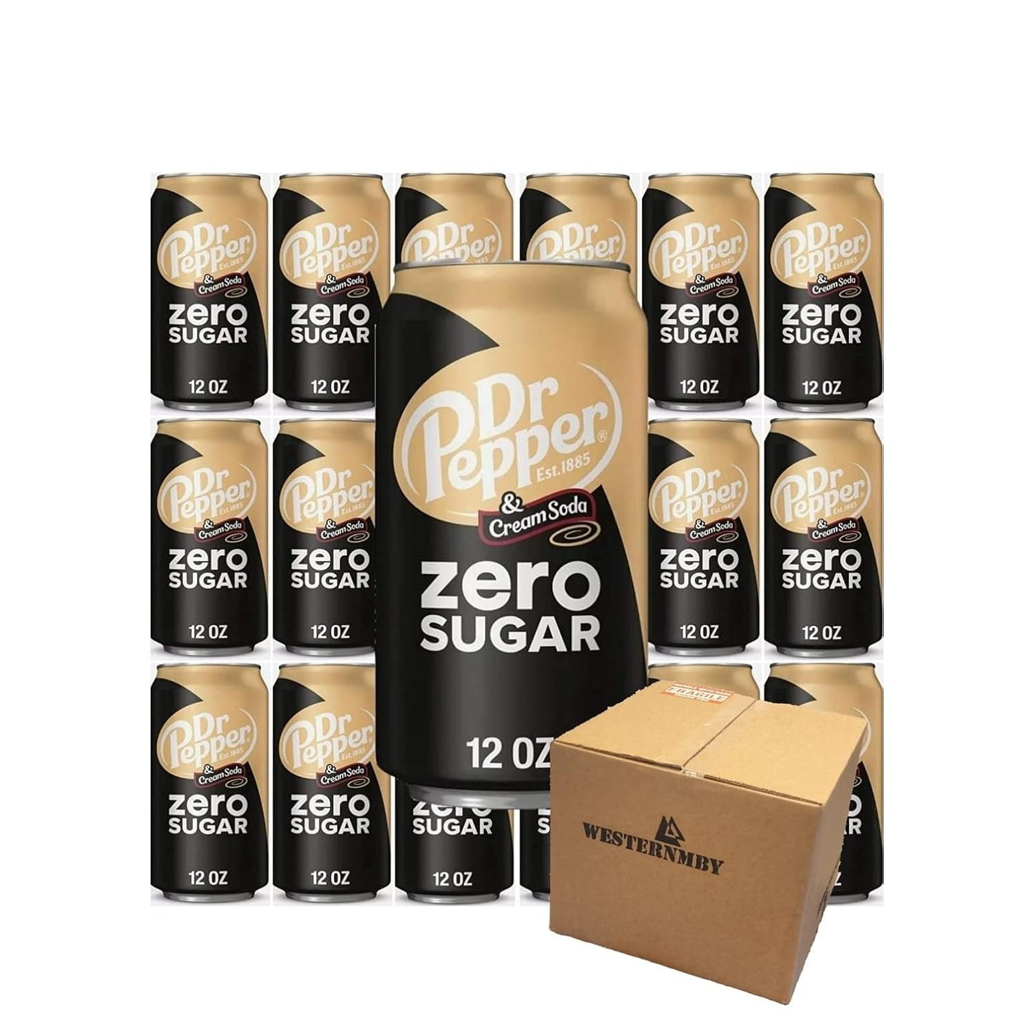 Dr pepper ZERO Cream soda, 12 fl oz, 18 cans, total 216 fl oz