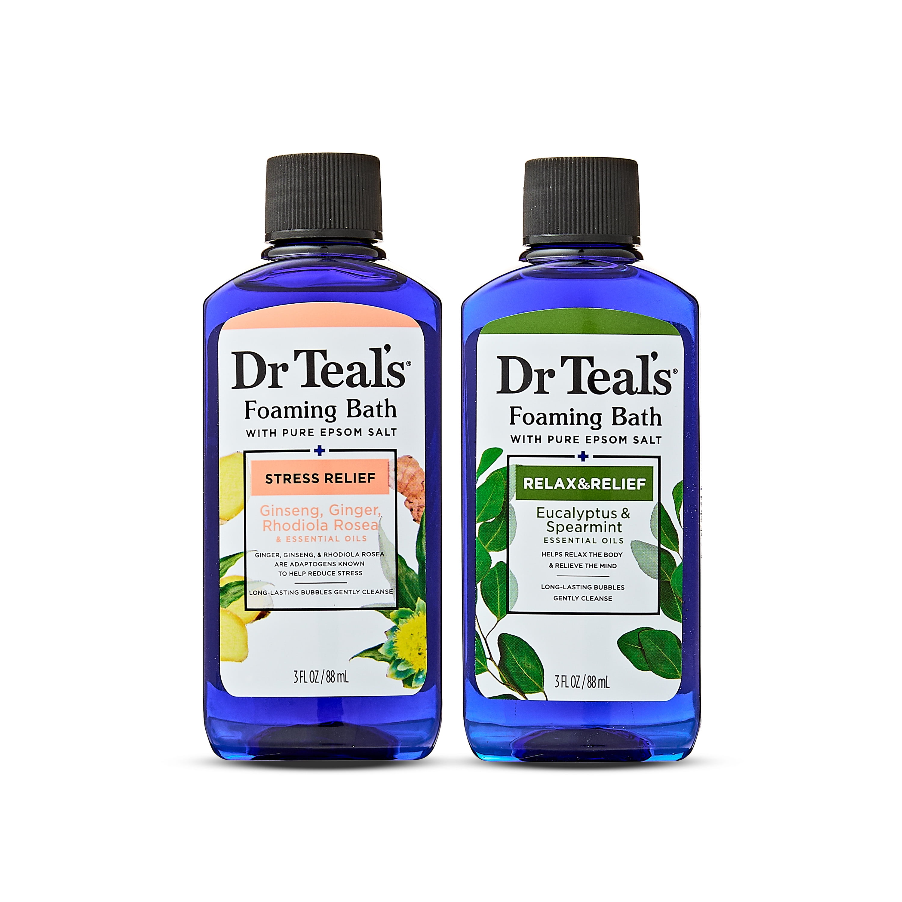 Dr Teal's Pure Epsom Salt Foaming Bath Duo, Relax & Relief and Stress Relief, 3 fl oz, 2 Pieces