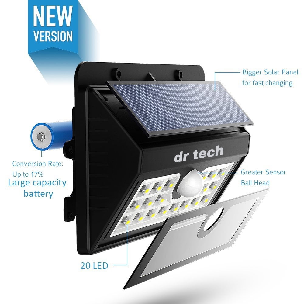 2 Pcs Dr tech Solar Lights - Bright 20 LED Solar Power Security Light with Motion Sensor . Wireless Waterproof Wall Lights for Driveway Patio Garden Path Fence Outdoor 2 Pcs Dr tech Solar Lights - Bright 20 LED Solar Power Security Light with Motion Sensor . Wireless Waterproof Wall Lights for Driveway Patio Garden Path Fence Outdoor