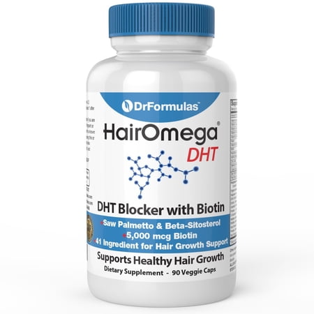DrFormulas DHT Blocker for Men and Women | HairOmega Advanced Hair Growth Supplements with Biotin 5000 mcg | Hair Loss Vitamins Pills, 45 Day Supply