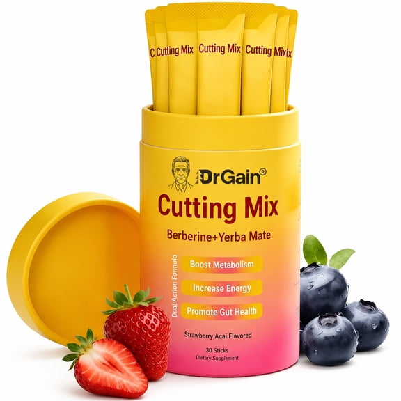 DrGain Berberine & Yerba Mate Supplement Sticks,Cutting Mix Yerba Mate Drink MixHerbal Botanical Blend with Plant Extracts for Metabolic Wellness, Energy Support & Daily Nutrition, 30 Packets