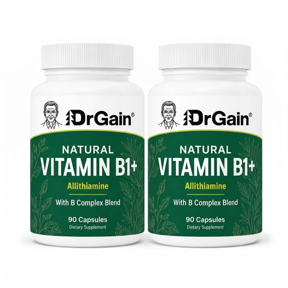 DrGain Natural Vitamin B1+ Supplement with Allithiamine & B Complex Blend, 2 bottles, totaling 180 capsules