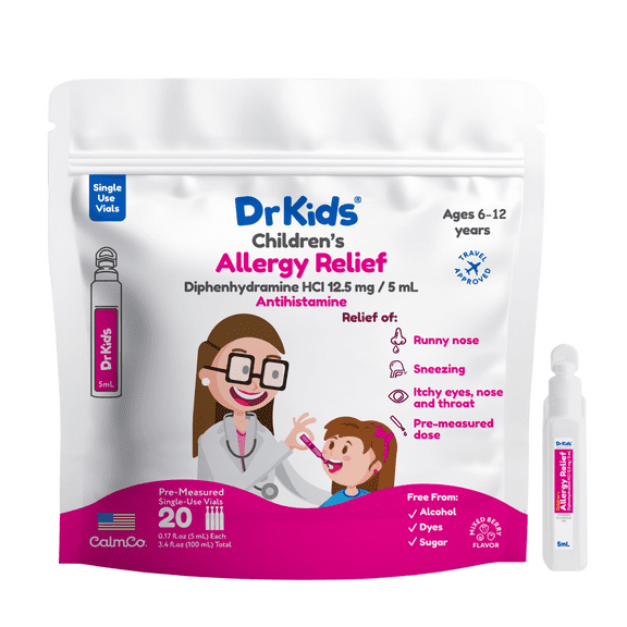DrKids Children's Allergy Relief Medicine with Diphenhydramine, 20 Pre-Measured Single-Use Vials