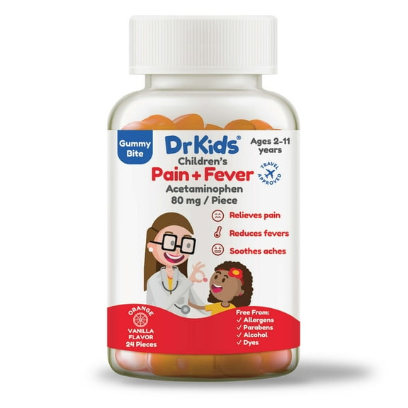 DrKids Childrens Pain and Fever Gummies, Acetaminophen, Travel Compliant (24 count)
