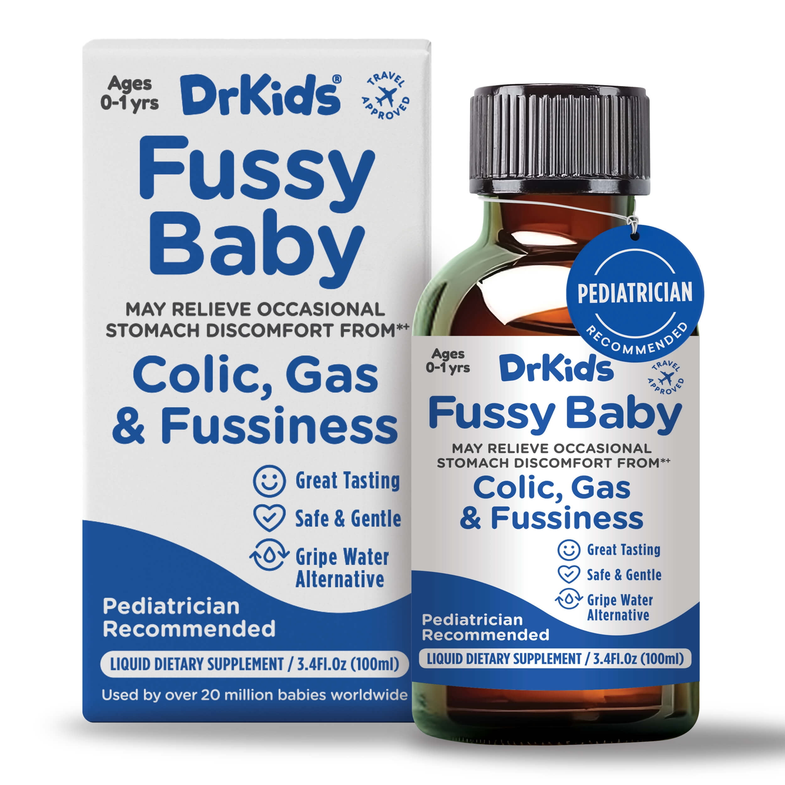 DrKids Fussy Baby Liquid Dietary Supplement, Gripe Water Alternative, 3.4 Fl. Oz. (100 ml)
