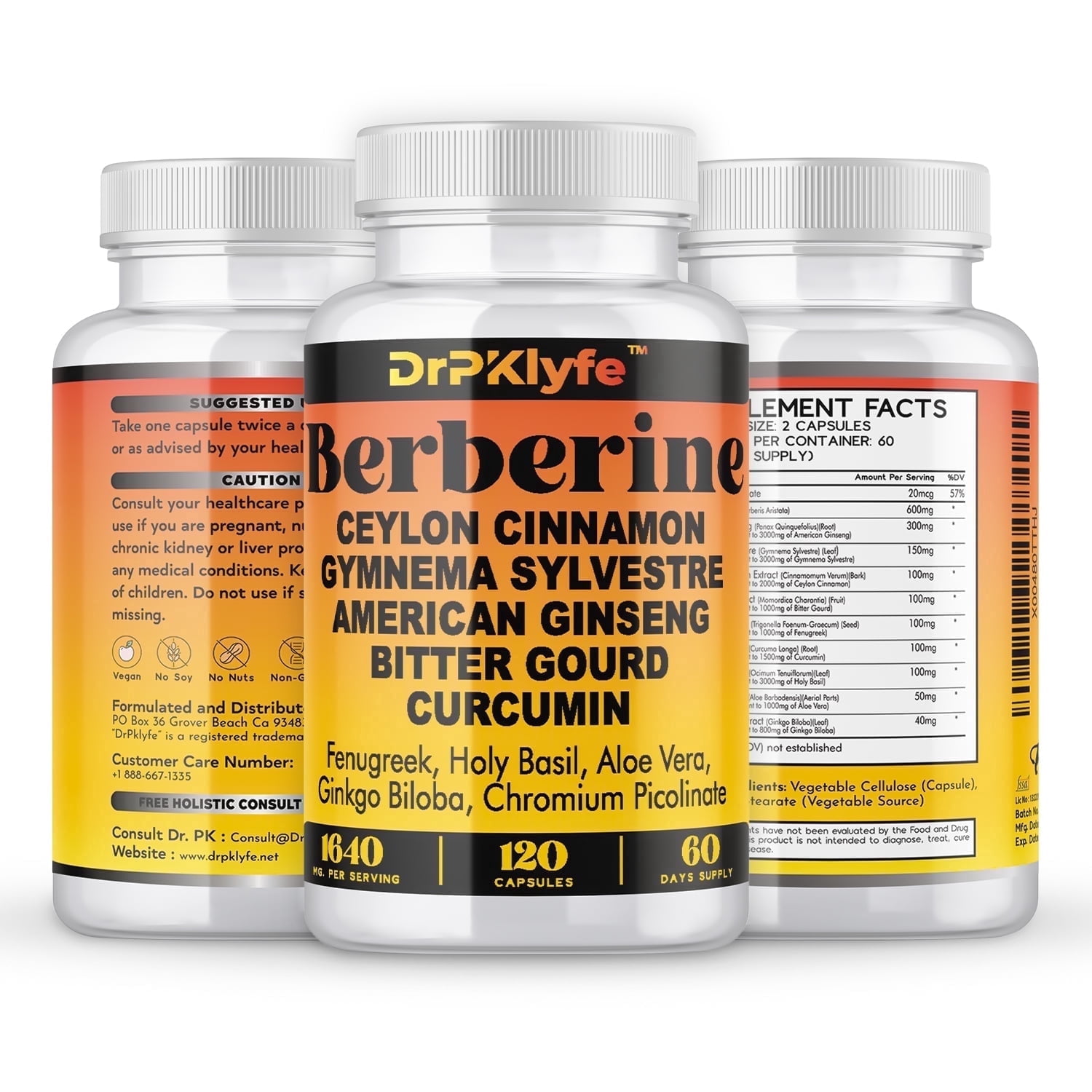 DrPKLyfe Berberine Herbal Blend Capsules, 120 Count