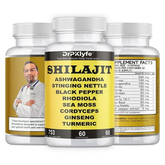 DrPKlyfe's Shilajit Complex with Rhodiola-Sea Moss-Cordyceps-Ginseng-Turmeric- 60 Capsules