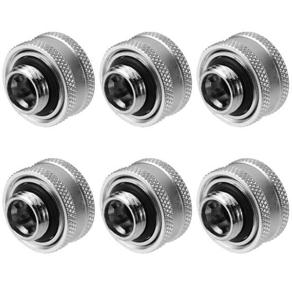 Dracaena 6 Pack G1/4" Thread to 16MM OD Hard Tubing Compression Fitting with Rings for Rigid Acrylic Tube for Computer Water Cooling System, Silver
