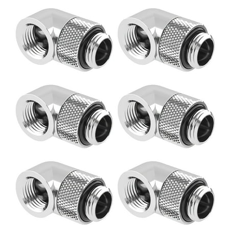 Dracaena 6 pack G1/4" thread Male to Female Extender Fitting, 90° Rotary Enhance Multi-Link Adapter Fitting for Computer Water Cooling System, , Silver