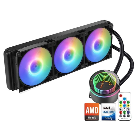 Dracaena AIO CPU Cooler, Color Change Remote, 360mm Radiator, ARGB PWM Fans Quiet Less Than 27DBA, Compitable with AMD AM5/AM4-Intel LGA 1700/1200/115X, Leakproof Technology, High Flow Pump, Black