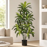 5Ft Artificial Dracaena Tree, Real Touch Fake Tropical Floor Plant, DIY Friendly for Swapping Different Decor Planters, Potted Faux Silk Tree for Home Office Living Room Indoor Outdoor Decor