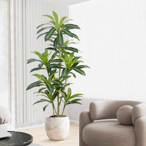 Dracaena Plant Artificial Tree 5Ft Tall Fake Tropical Floor Plants Potted (Real Touch) Artificial Silk Tree Leaf Faux Trees Black Tall Planter for Home Office Living Room Indoor Outdoor Decor