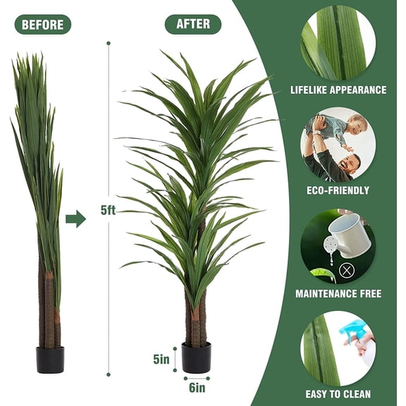Dracaena Silk Plant Corn Stalk 5ft Tall  Indoor Large Fake Plants Potted Yucca Tree Tropical Floor Plants Artificial Silk Palm Trees for Home Office Store Decor Housewarming Gift