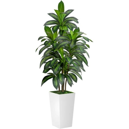 Dracaena Tree 5FT Artificial, 60in Tall Faux Dracaena Tree with 15.7 White Planter, Fake Potted Tree for Indoor & Outdoor Home Office Decor