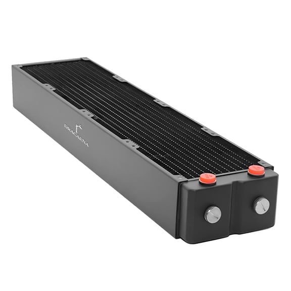 Dracaena.io 480mm Copper PC Radiator for Custom Water Cooling Loop, 64mm Thick, 4x120mm Fan Mount, 4 G1/4 Thread Ports, Liquid Cooling Radiator, Black
