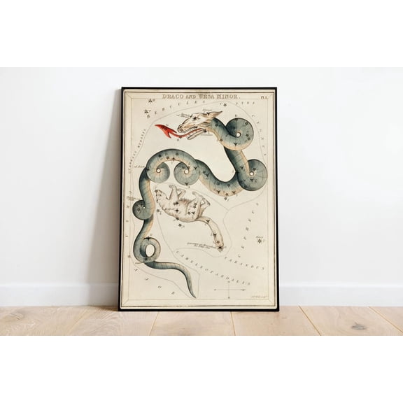 Draco Constellation Dragon Mythological Star Chart Astronomy Celestial Map, Unframed Poster
