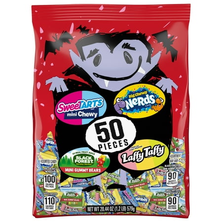 Dracula Candy Mix, SweeTARTS, Nerds, Black Forest, Laffy Taffy, 20.44 oz Bag, 50 Count