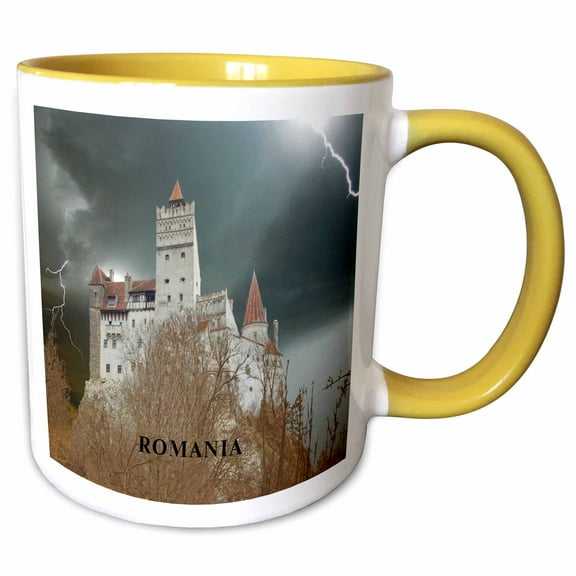 3drose, Dracula Castle in Romania, 11oz Two-tone Yellow Mug
