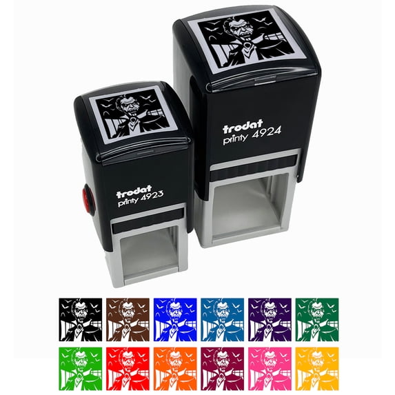 Dracula Vampire with Bats Halloween Self-Inking Rubber Stamp Ink Stamper - Orange Ink - Small 1 Inch