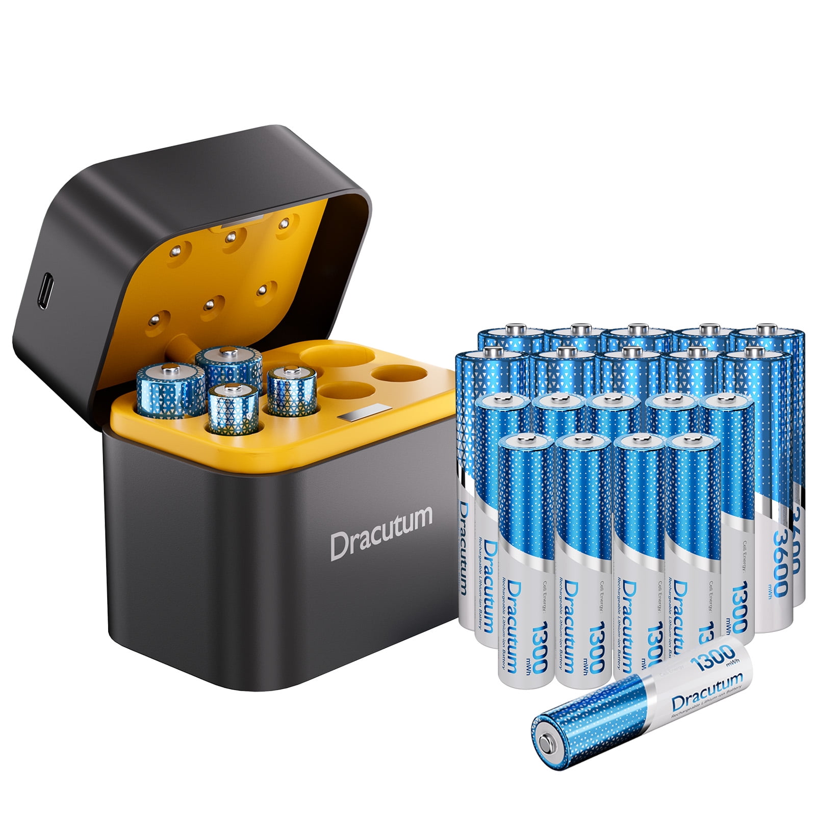 Dracutum AA AAA Rechargeable Batteries Combo with Charger, 24 Pack 1.5V High Capacity Lithium Rechargeable Batteries-12 Double A Batteries 3600mWh and 12 Triple A Batteries 1300mWh