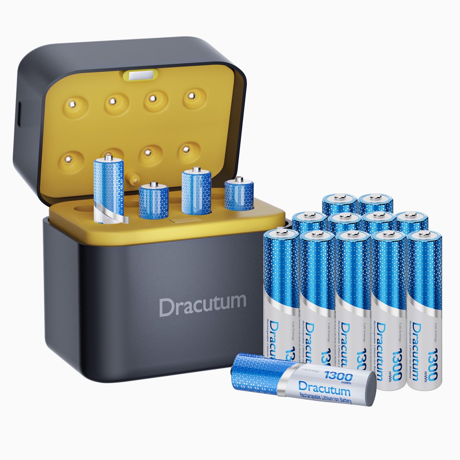 Dracutum AAA Rechargeable Batteries Lithium 16 Pack with Fast Charger - 1300mWh High Capacity 1.5V Constant Output Rechargeable AAA Batteries, 2000 Cycles Long-Lasting Li-ion Triple a Batteries