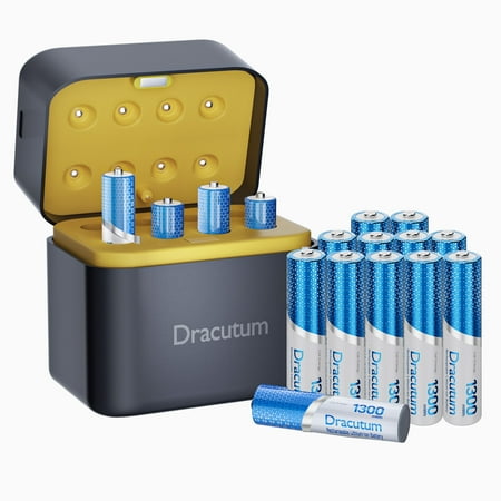 Dracutum AAA Rechargeable Batteries Lithium 16 Pack with Fast Charger - 1300mWh High Capacity 1.5V Constant Output Rechargeable AAA Batteries, 2000 Cycles Long-Lasting Li-ion Triple a Batteries