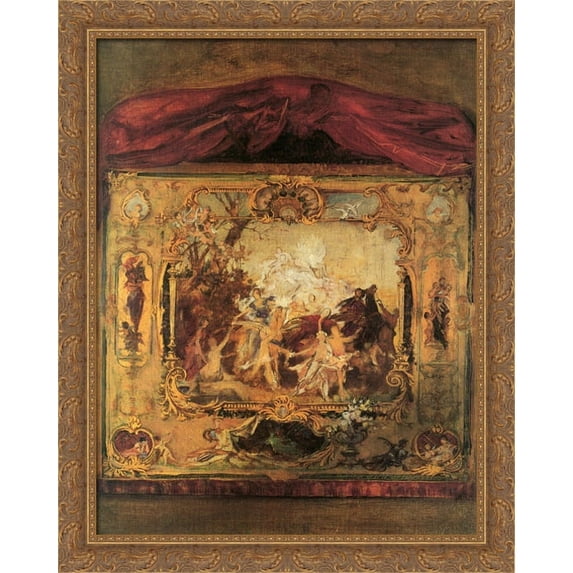 Draft of a theater curtain 28x36 Large Gold Ornate Wood Framed Canvas Art by Gustav Klimt