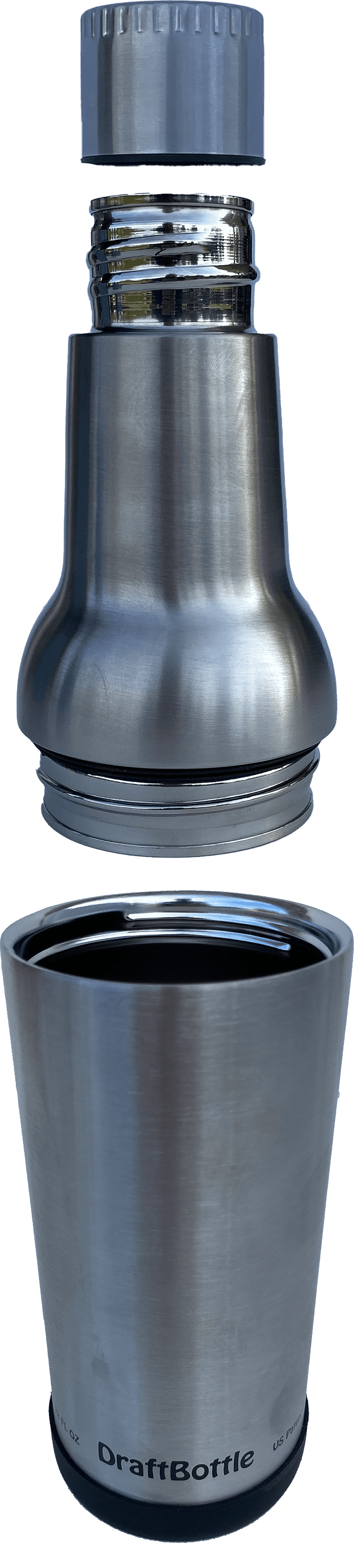 DraftBottle Brushed Stainless Steel Insulated Re-Usable Detachable Bottle with Silicone Bottom 22oz