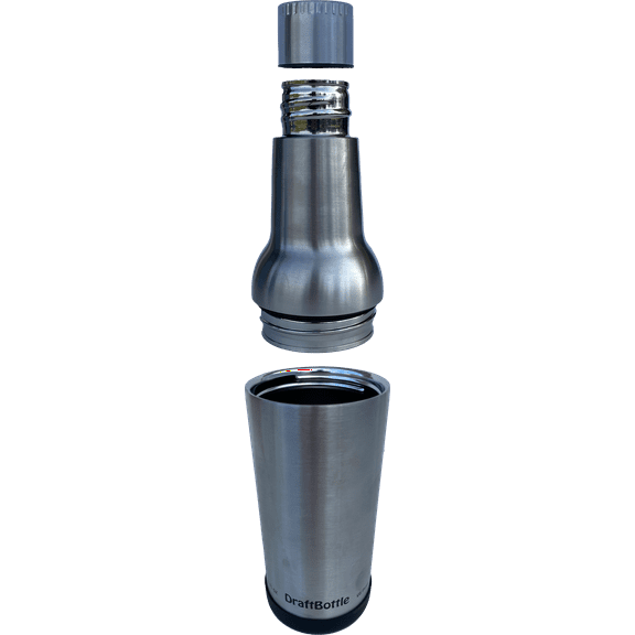 DraftBottle Brushed Stainless Steel Insulated Re-Usable Detachable Bottle with Silicone Bottom 22oz