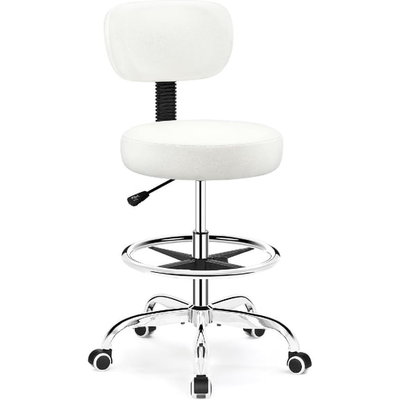 Drafting Chair with Backrest – Adjustable Foot Rest Rolling Stool with Wheels, PU Leather Swivel Stool for Office Spa Studio Lab Counter Salon Home Work Bar Kitchen Shop