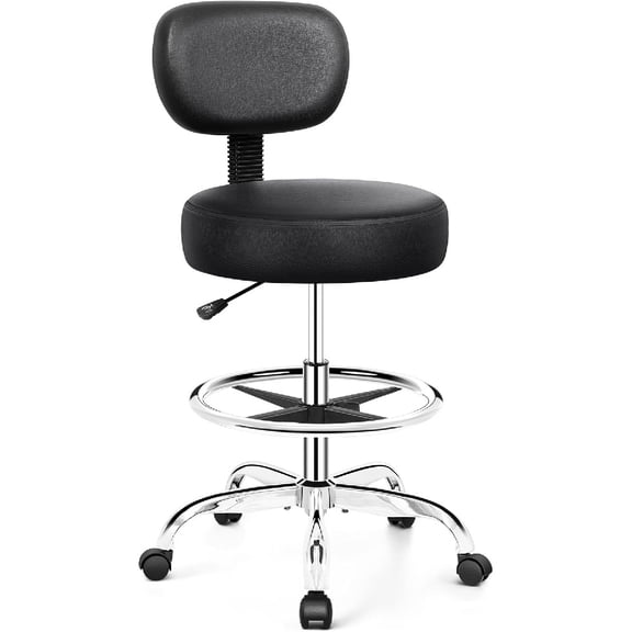 Drafting Chair with Backrest – Adjustable Foot Rest Rolling Stool with Wheels, PU Leather Swivel Stool for Office Spa Studio Lab Counter Salon Home Work Bar Kitchen Shop