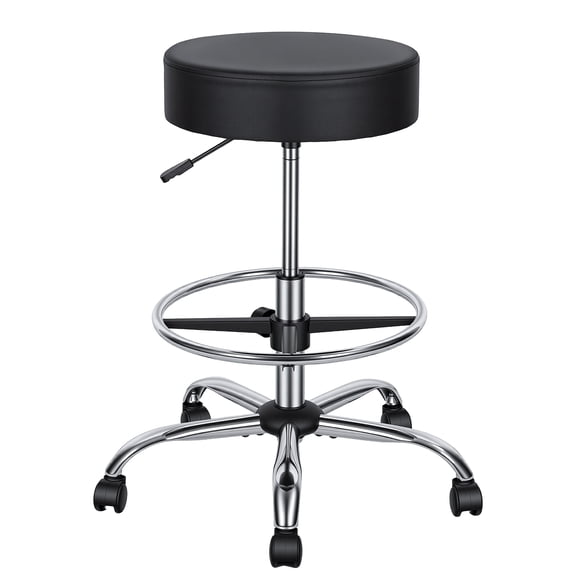 Drafting Chair with Backrest & Footrest Ring - Height Adjustable Swivel Stool, Faux Leather Rolling Office Chair for Spa, Lab, Studio, Workshop (250 lbs)