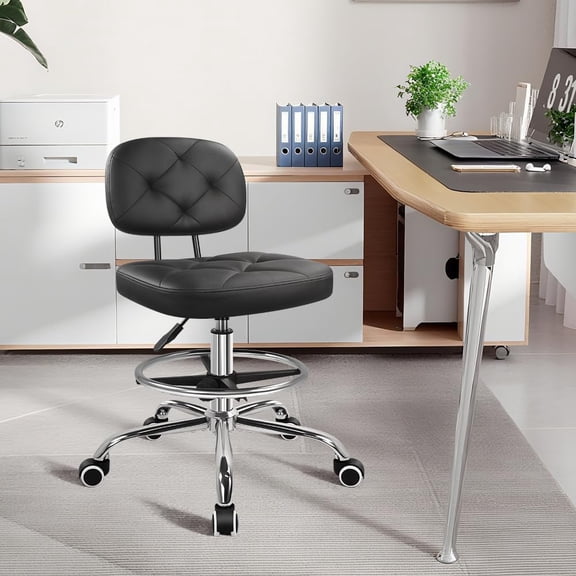 Drafting Chair with Backrest Rolling Stool with Wheels Adjustable Footrest Swivel Chair Height Adjustable Office Chair for Shop Counter Studio Work Bar Kitchen (Black)