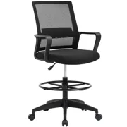 Drafting Chair, Tall Office Chair with Armrests, Executive Ergonomic Computer Standing Desk Chair with Lumbar Support and Adjustable Footrest Ring, Black
