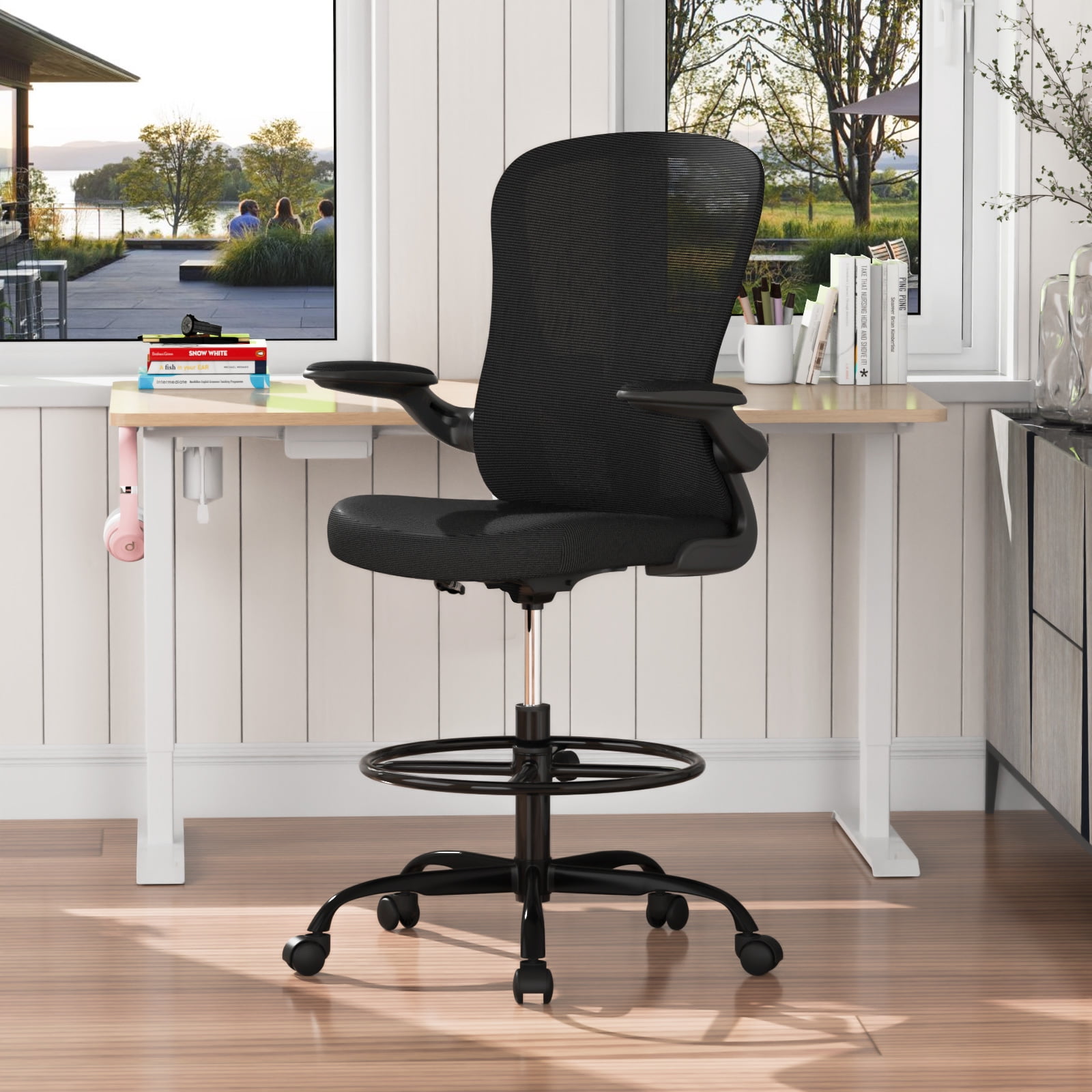 Homy Grigio Drafting Chair Tall Office Chair for Standing Desk