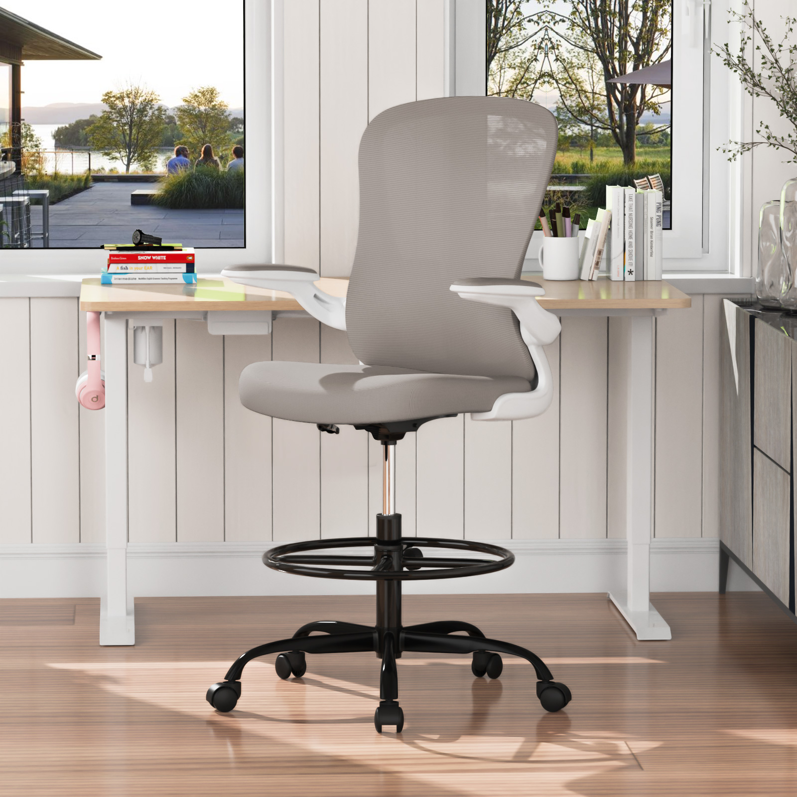 Drafting Chair, Tall Office Chair with Flipup Armrests Executive