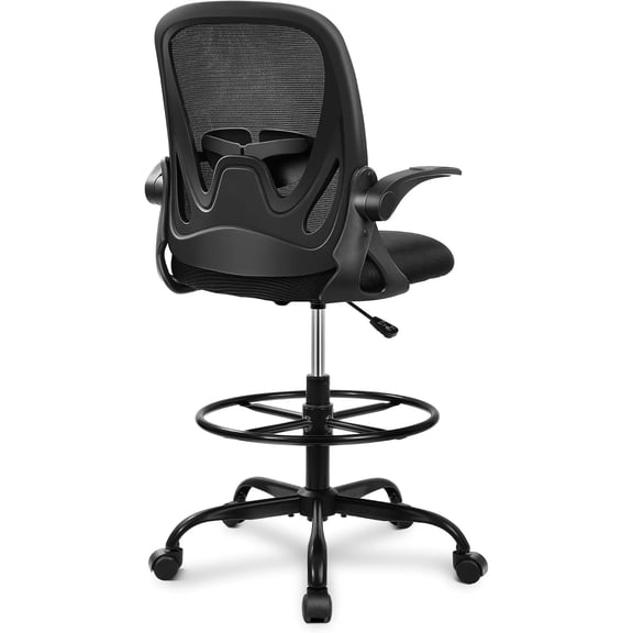Drafting Chair Tall Office Chair with Flip-up Armrests Executive Ergonomic Computer Standing Desk Chair with Lumbar Support and Adjustable Footrest Ring (Black)